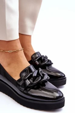 Lakierowane Mokasyny Na Koturnie Czarne Semma
