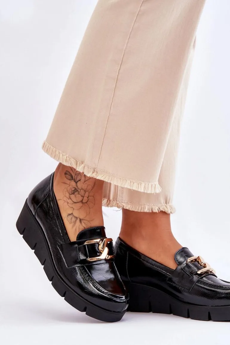 Lakierowane Mokasyny Na Koturnie Czarne Lemar Felicita