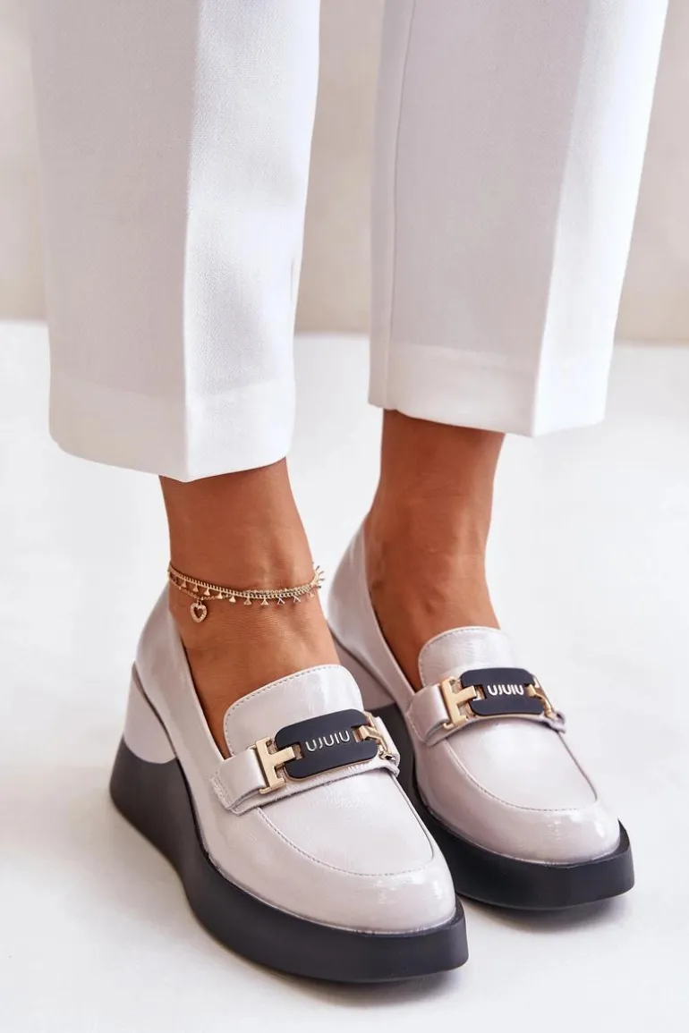 Lakierowane Mokasyny Na Koturnie Vinceza 58337 Szare