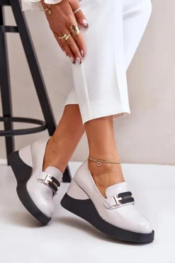 Lakierowane Mokasyny Na Koturnie Vinceza 58337 Szare