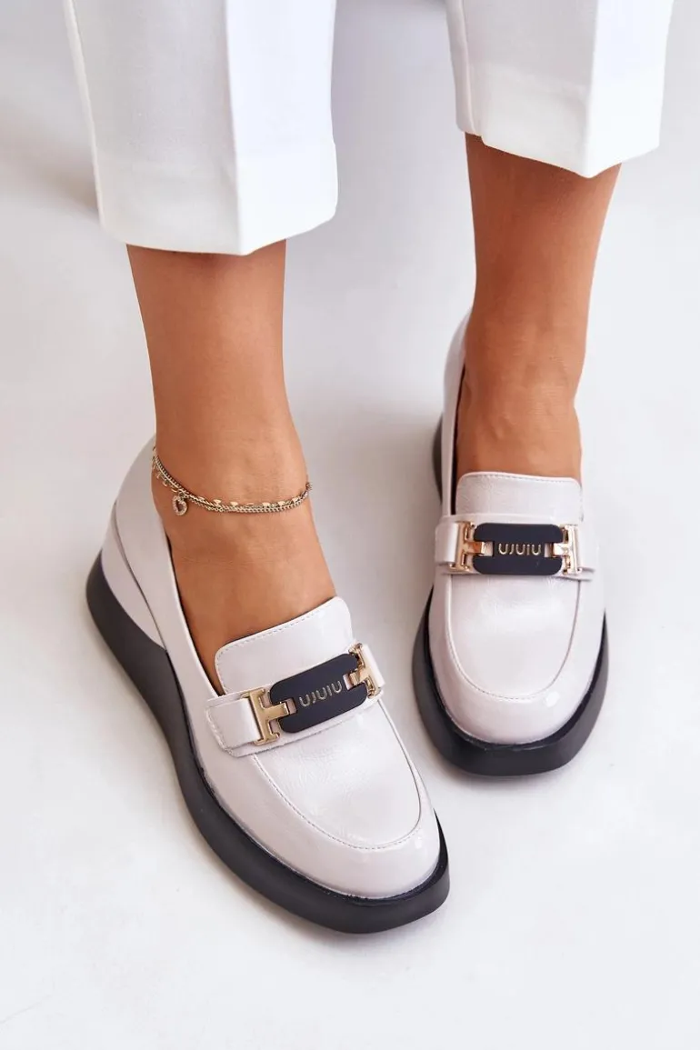 Lakierowane Mokasyny Na Koturnie Vinceza 58337 Szare