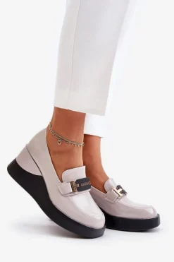 Lakierowane Mokasyny Na Koturnie Vinceza 58337 Szare