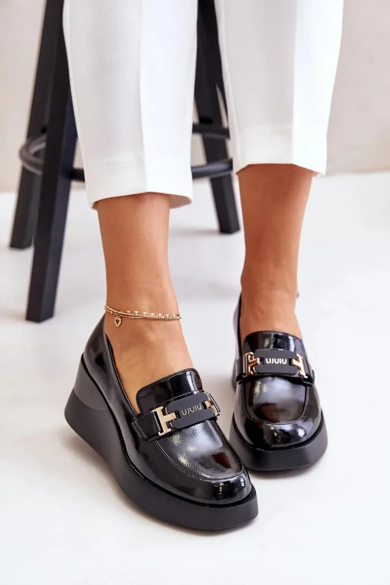 Lakierowane Mokasyny Na Koturnie Vinceza 58337 Czarne