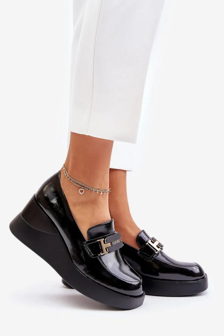 Lakierowane Mokasyny Na Koturnie Vinceza 58337 Czarne