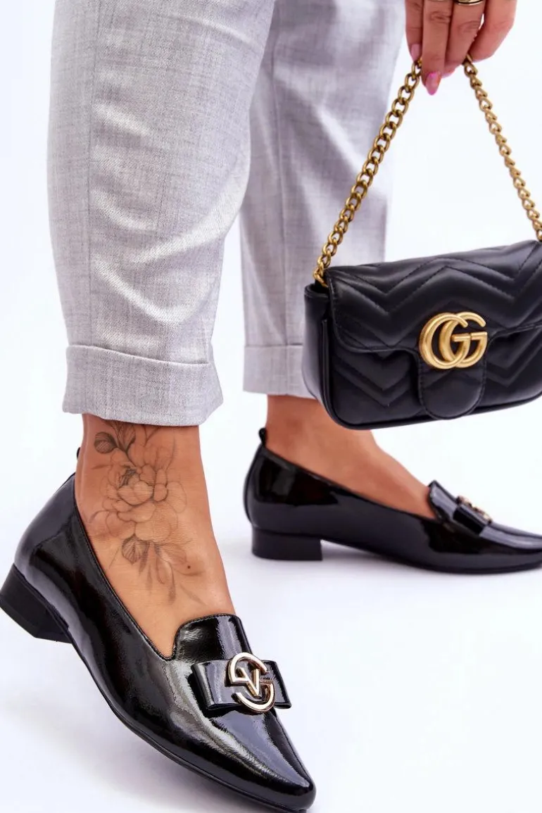 Lakierowane Mokasyny Na Niskim Obcasie Czarne Asselia