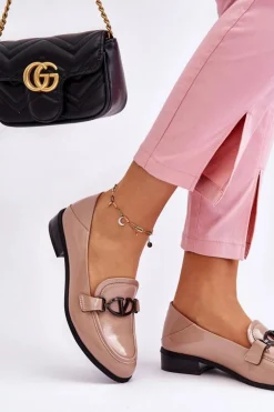 Lakierowane Mokasyny Na Płaskim Obcasie Beżowe Marra