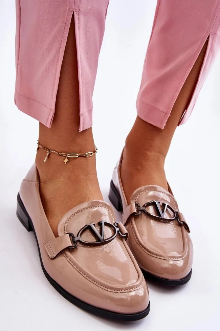 Lakierowane Mokasyny Na Płaskim Obcasie Beżowe Marra