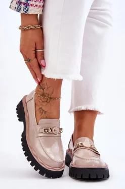 Lakierowane Mokasyny Na Platformie Beżowe Ronin