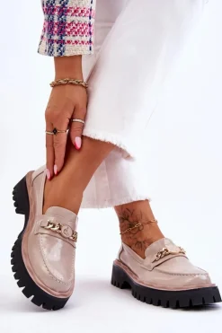 Lakierowane Mokasyny Na Platformie Beżowe Ronin