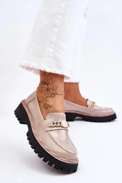 Lakierowane Mokasyny Na Platformie Beżowe Ronin