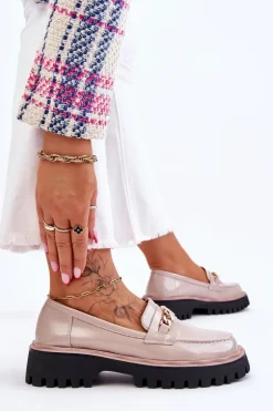 Lakierowane Mokasyny Na Platformie Beżowe Ronin