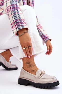 Lakierowane Mokasyny Na Platformie Jasnoszare Ronin