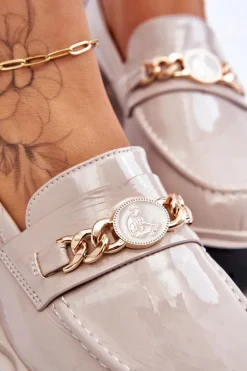 Lakierowane Mokasyny Na Platformie Jasnoszare Ronin