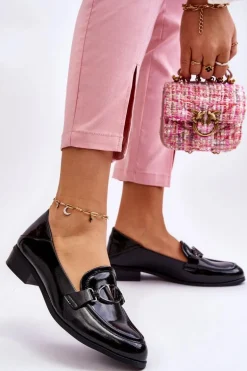 Lakierowane Mokasyny Na Płaskim Obcasie Czarne Marra