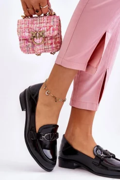 Lakierowane Mokasyny Na Płaskim Obcasie Czarne Marra