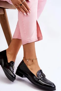 Lakierowane Mokasyny Na Płaskim Obcasie Czarne Marra