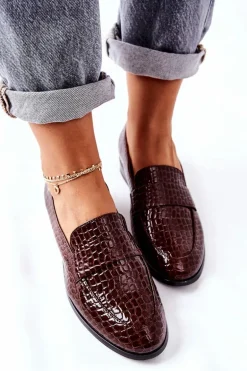 Lakierowane Mokasyny W Zwierzęcy Wzór Brązowe Lenie