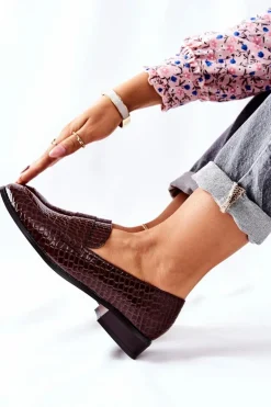 Lakierowane Mokasyny W Zwierzęcy Wzór Brązowe Lenie