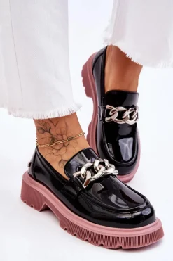 Lakierowane Mokasyny Z Łańcuchem GOE LL2N4039 Czarno-Fioletowe