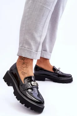 Lakierowane Mokasyny Z Ozdobą Na Platformie Czarne Glory