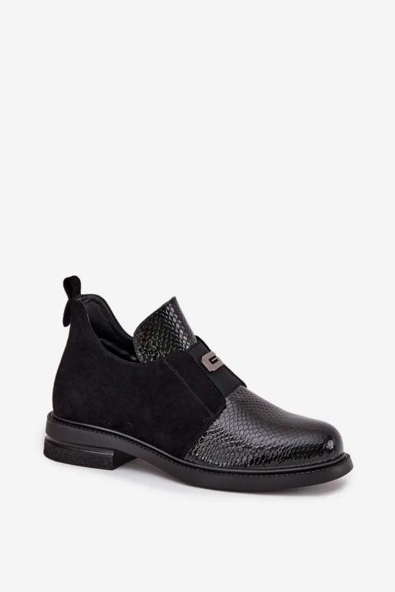 Lakierowane Niskie Botki Damskie Na Obcasie Ocieplane Vinceza 58560 Czarne