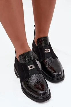 Lakierowane Niskie Botki Damskie Na Obcasie Ocieplane Vinceza 58560 Czarne