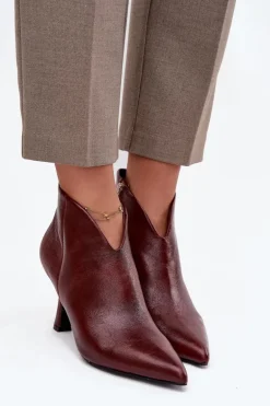 Lakierowane Niskie Botki Damskie Na Szpilce Bordowe Jolivra