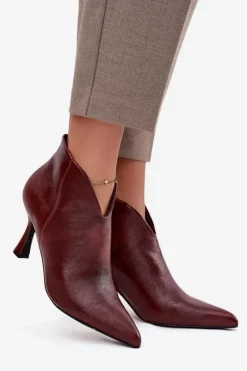 Lakierowane Niskie Botki Damskie Na Szpilce Bordowe Jolivra