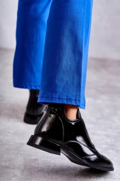 Lakierowane Niskie Botki Na Suwak Czarne Bettina