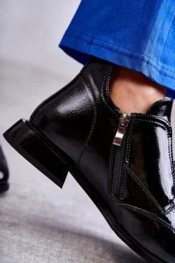 Lakierowane Niskie Botki Na Suwak Czarne Bettina