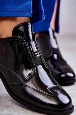 Lakierowane Niskie Botki Na Suwak Czarne Bettina