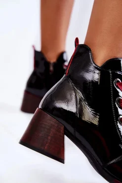 Lakierowane Ocieplane Botki Sznurowane Czarne Tove