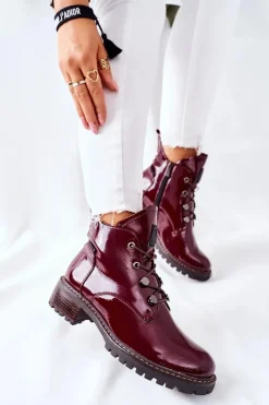 Lakierowane Ocieplane Botki Bordowe Cloghan