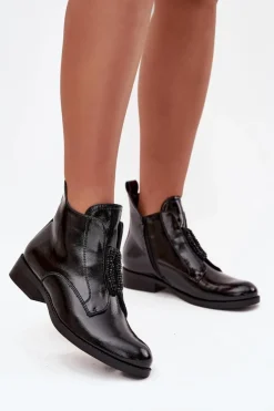 Lakierowane Ocieplane Botki Damskie Z Ozdobnym Detalem S.Barski HY52-525 Czarne