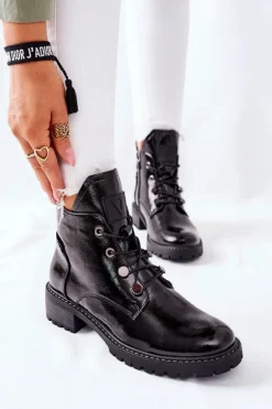 Lakierowane Ocieplane Botki Czarne Cloghan