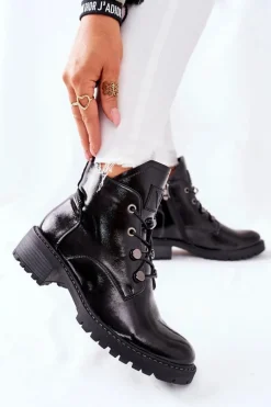 Lakierowane Ocieplane Botki Czarne Cloghan