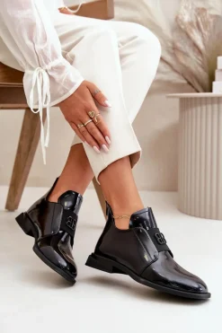 Lakierowane Półbuty Damskie Wsuwane Ze Skóry Naturalnej Czarne Vinceza 91120