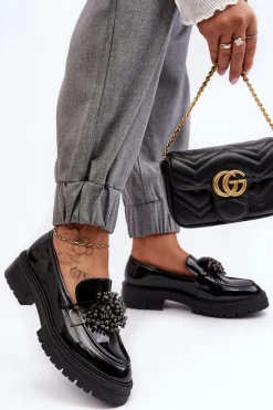 Lakierowane Półbuty Damskie Zdobione Czarne Annella