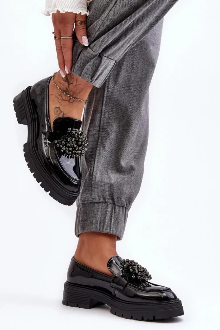 Lakierowane Półbuty Damskie Zdobione Czarne Annella