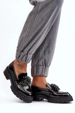 Lakierowane Półbuty Damskie Zdobione Czarne Annella