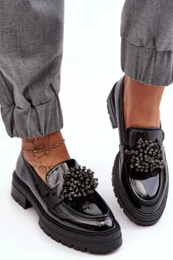 Lakierowane Półbuty Damskie Zdobione Czarne Annella