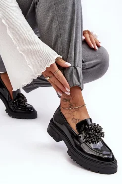 Lakierowane Półbuty Damskie Zdobione Czarne Annella