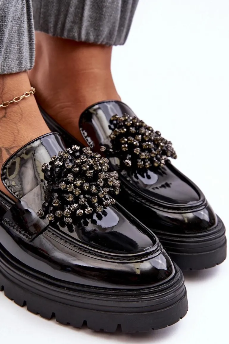 Lakierowane Półbuty Damskie Zdobione Czarne Annella