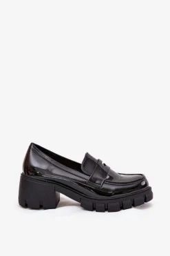 Lakierowane Półbuty Damskie Na Masywnym Obcasie Czarne Felonith