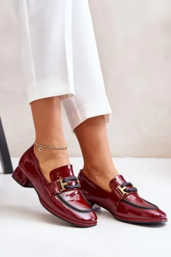 Lakierowane Półbuty Damskie Na Klocku Artiker 55C0103 Bordowe