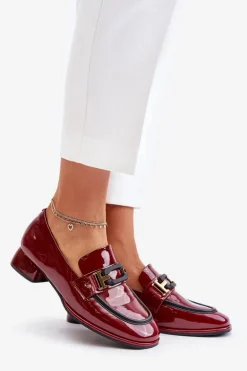 Lakierowane Półbuty Damskie Na Klocku Artiker 55C0103 Bordowe