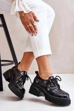 Lakierowane Półbuty Damskie Z Ozdobami Skóra Naturalna Artiker 55C0419 Czarne