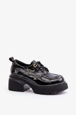 Lakierowane Półbuty Damskie Z Ozdobami Skóra Naturalna Artiker 55C0419 Czarne