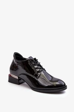 Lakierowane Półbuty Damskie Sznurowane Czarne Banosa