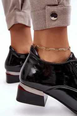 Lakierowane Półbuty Damskie Sznurowane Czarne Banosa